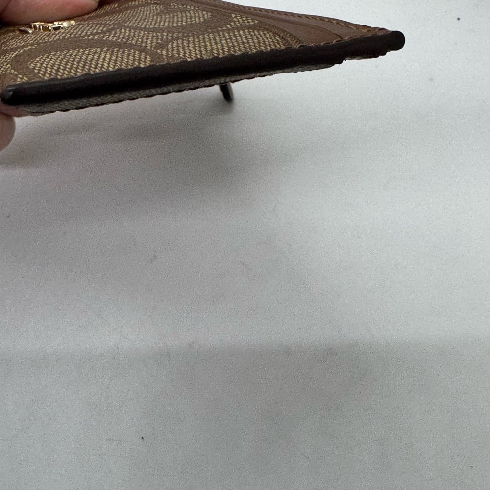 COACH Mini Skinny Id Case In Signature Canvas Card Brown Gold Wallet - Picture 8 of 12
